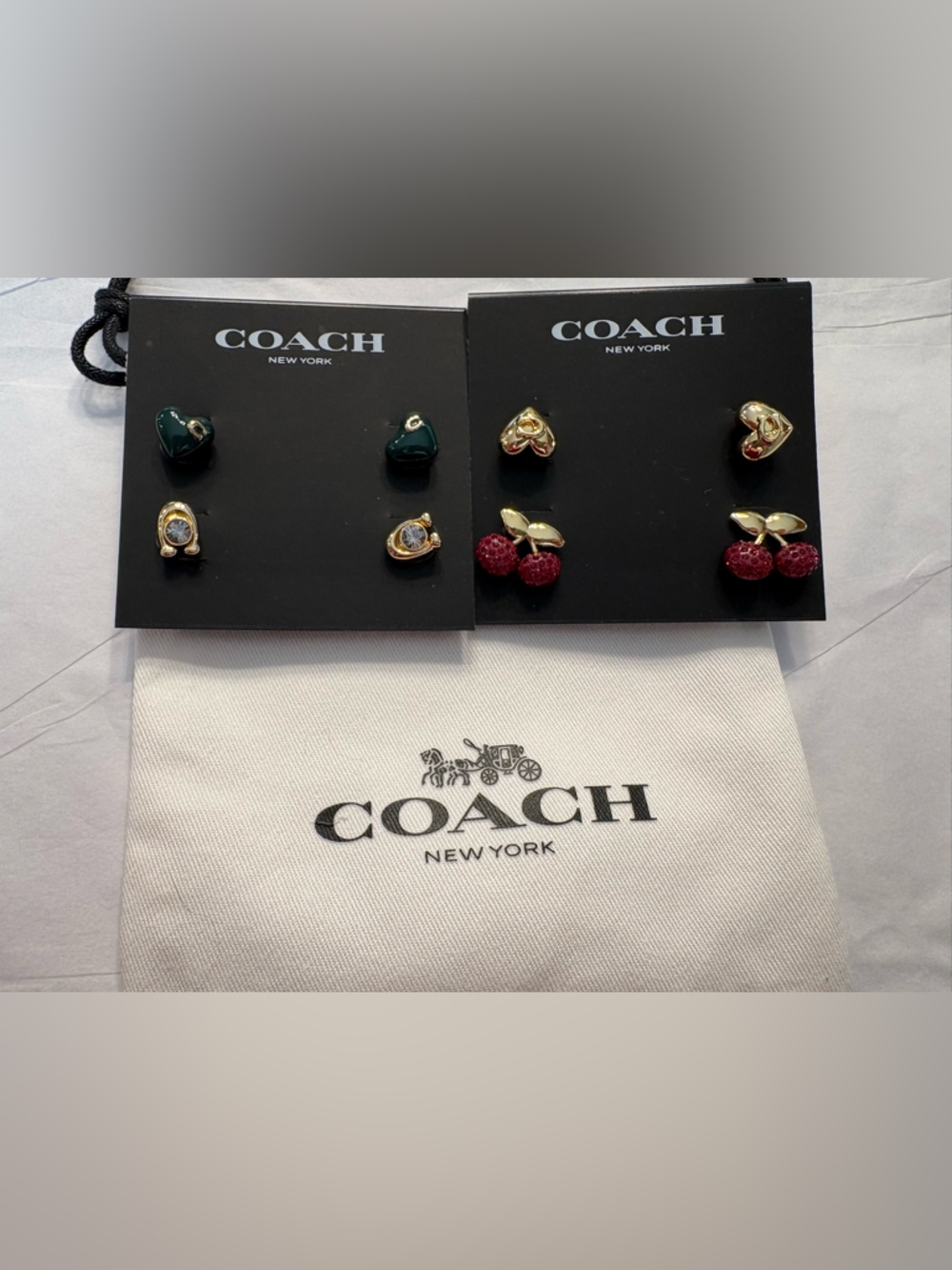 COACH Women's Gold Cherry & Heart Earring Set in Red and Green